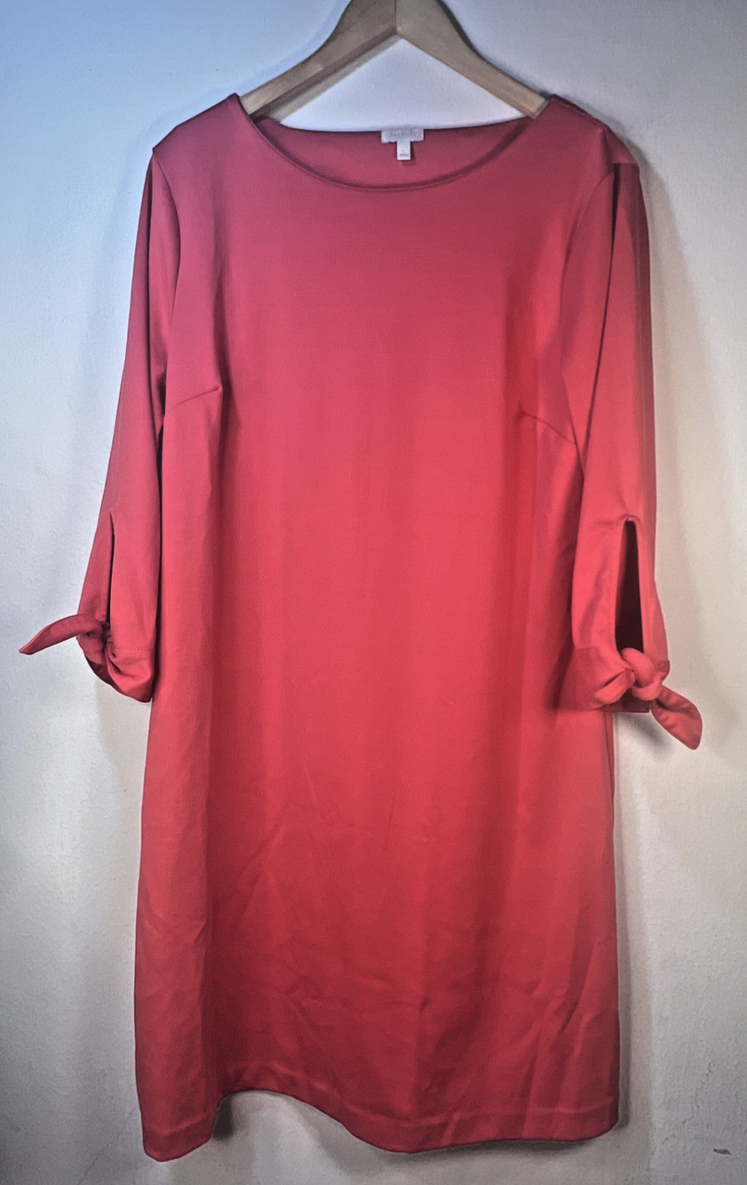 Talbots size large Pink Ponte Stretch Knotted Bow Sleeve Dress shift career